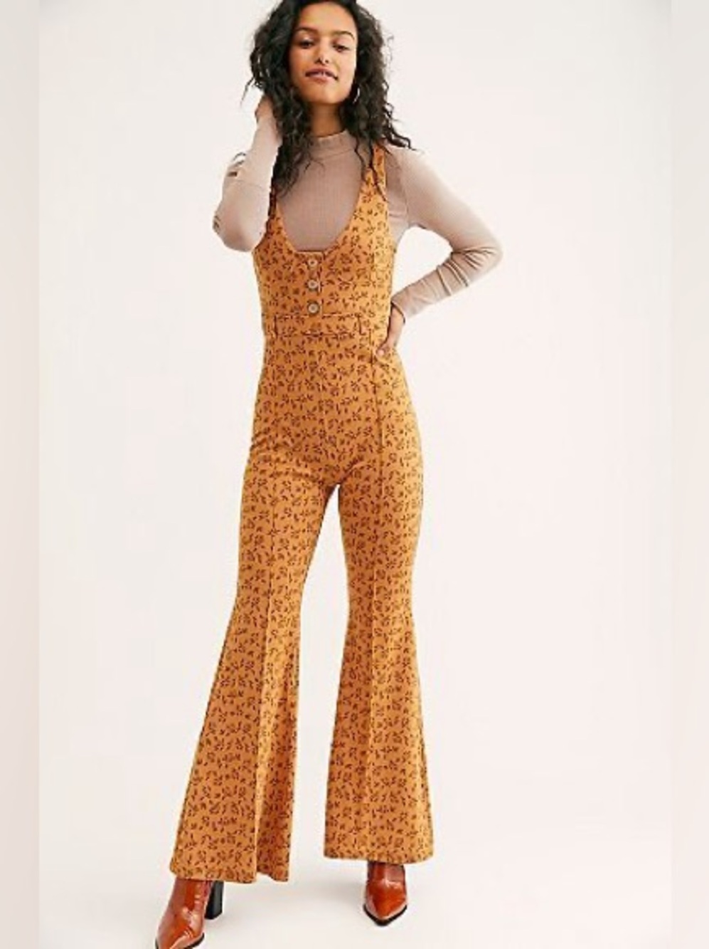 Free People Eyes on You Jumpsuit Size XS Retro 70s Bohemian Corset Flare